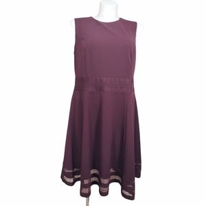 Calvin Klein Illusion Hem Fit and Flare Cocktail Dress Maroon Sz 16W